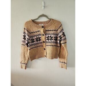 Old Navy Pink Fair Isle Button Cardigan Sweater Women's Small Winter Christmas